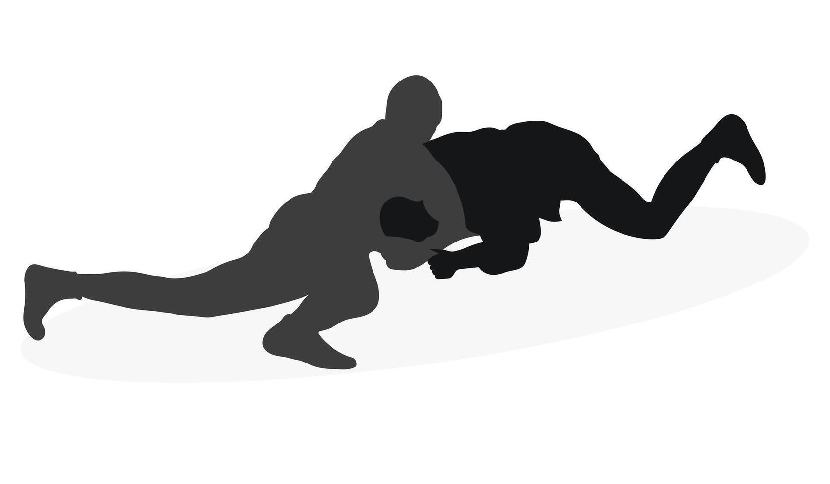 Image of silhouettes sambo athletes in sambo wrestling, combat sambo, duel, fight, fistfight, struggle, tussle, brawl, jiu jitsu. Martial art, sportsmanship vector