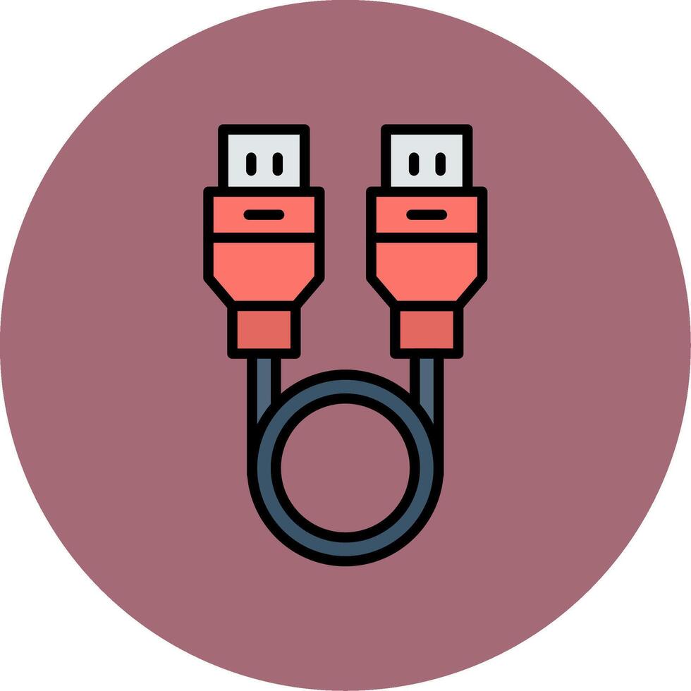 USB cable línea lleno multicolor circulo icono vector