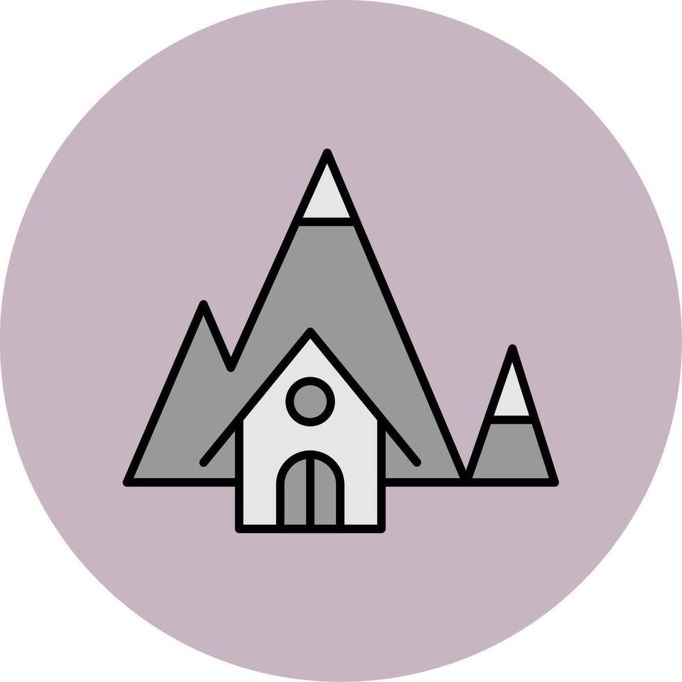 montaña casa línea lleno multicolor circulo icono vector