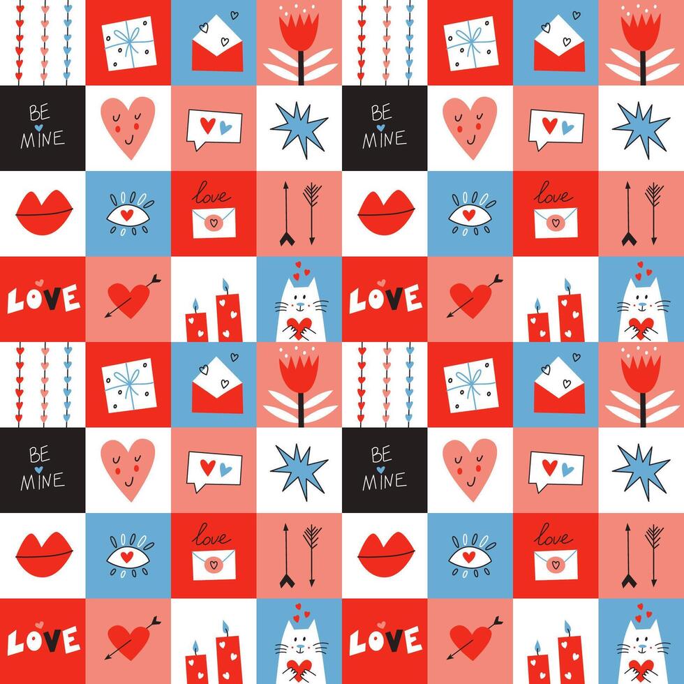 Seamless pattern with St Valentine Day elements vector