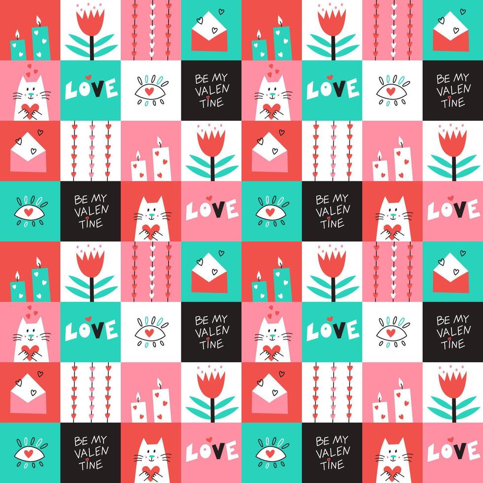 Seamless pattern with St Valentine Day elements vector