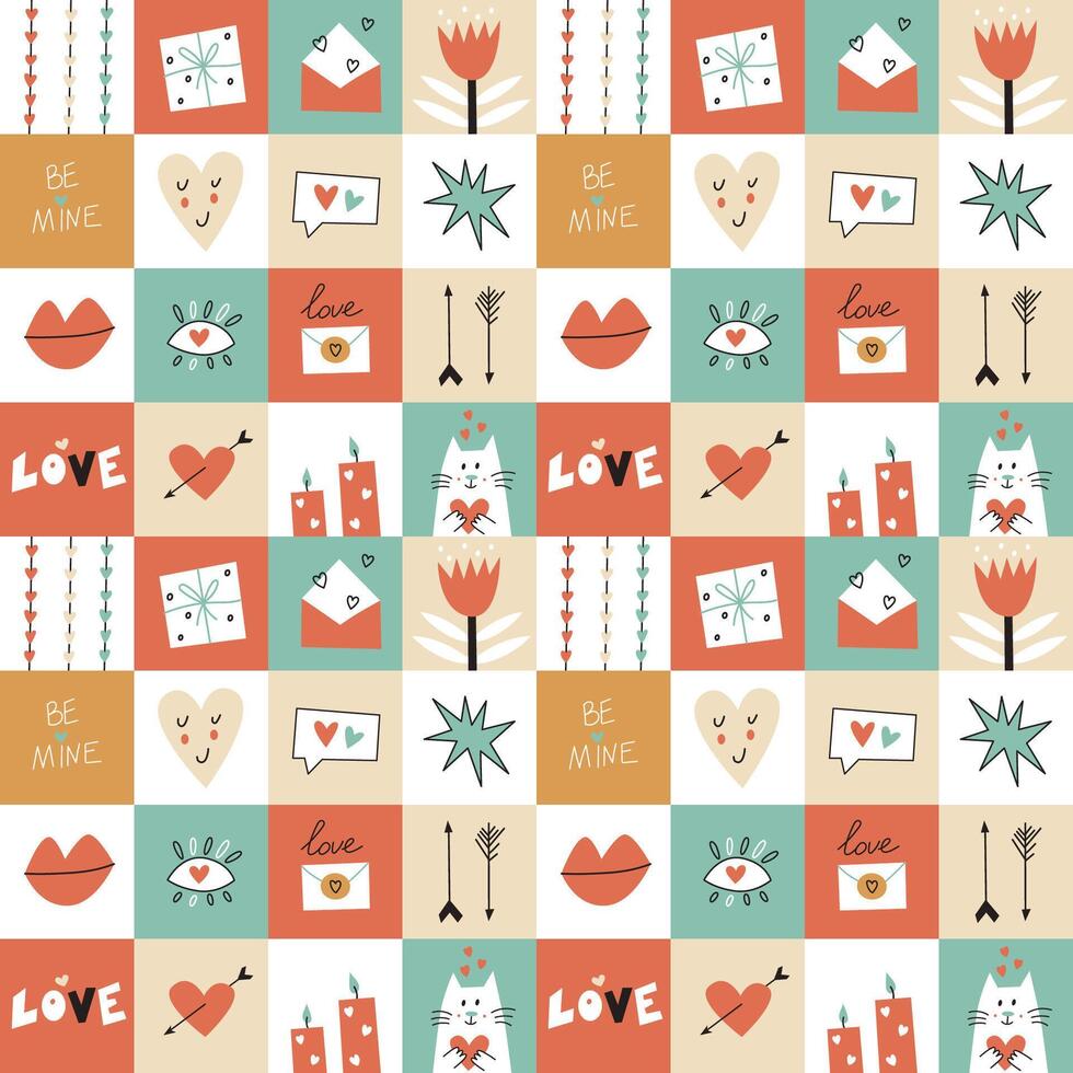 Seamless pattern with St Valentine Day elements vector
