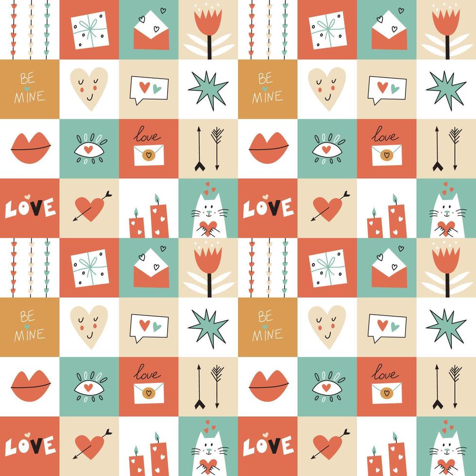 Seamless pattern with St Valentine Day elements vector