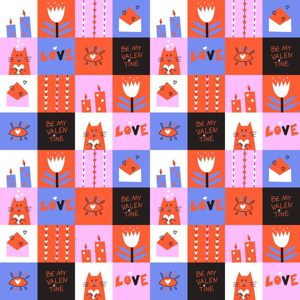 Seamless pattern with St Valentine Day elements vector