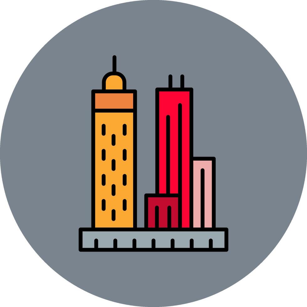 Skyscrapers Line Filled multicolour Circle Icon vector