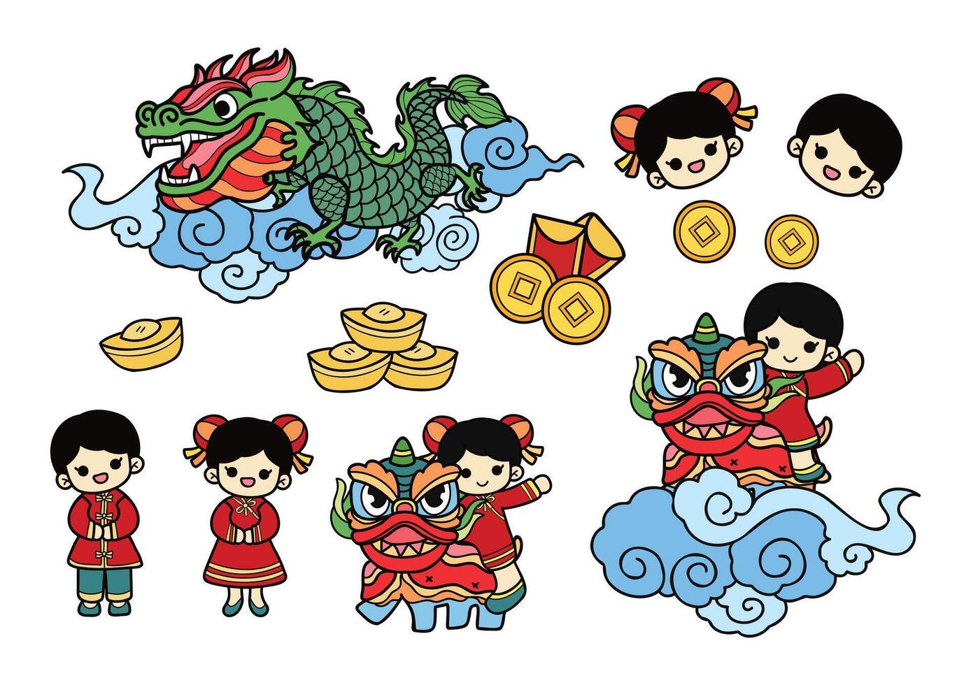 chinese new year elements set vector