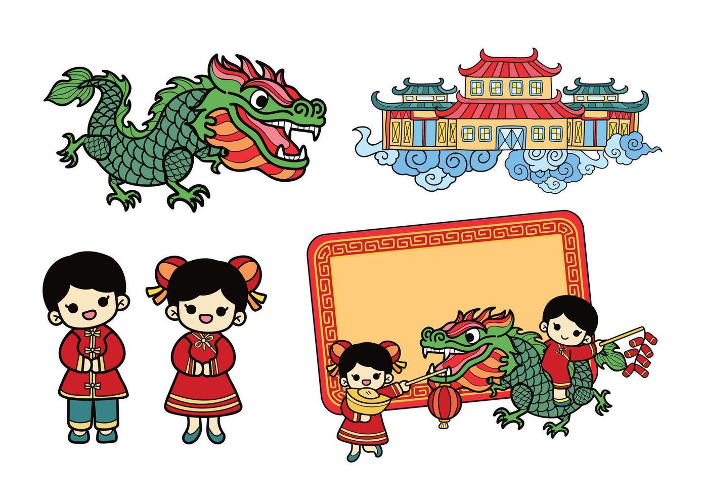 chinese new year elements set vector