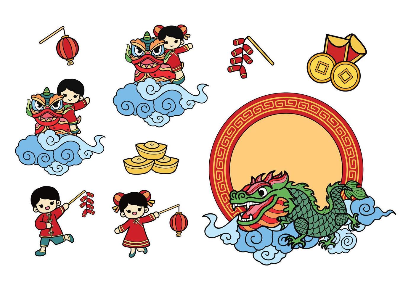 chinese new year elements set vector