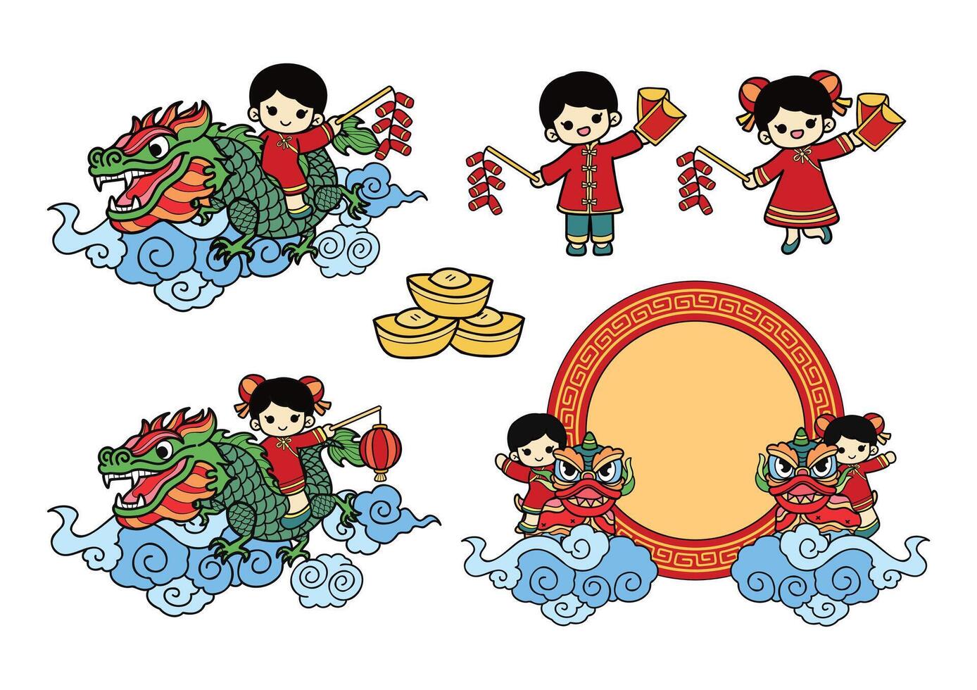 chinese new year elements set vector