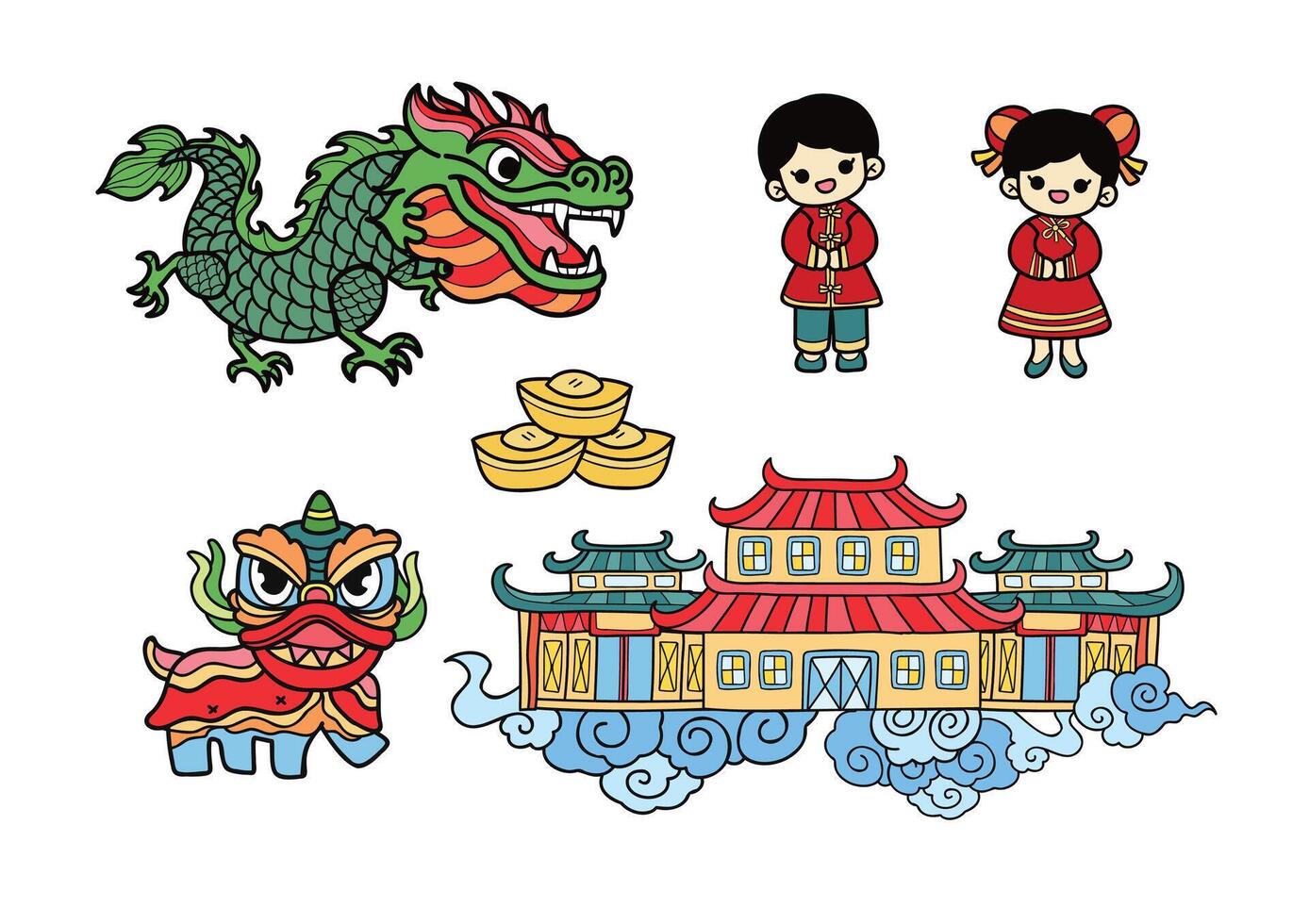 chinese new year elements set vector