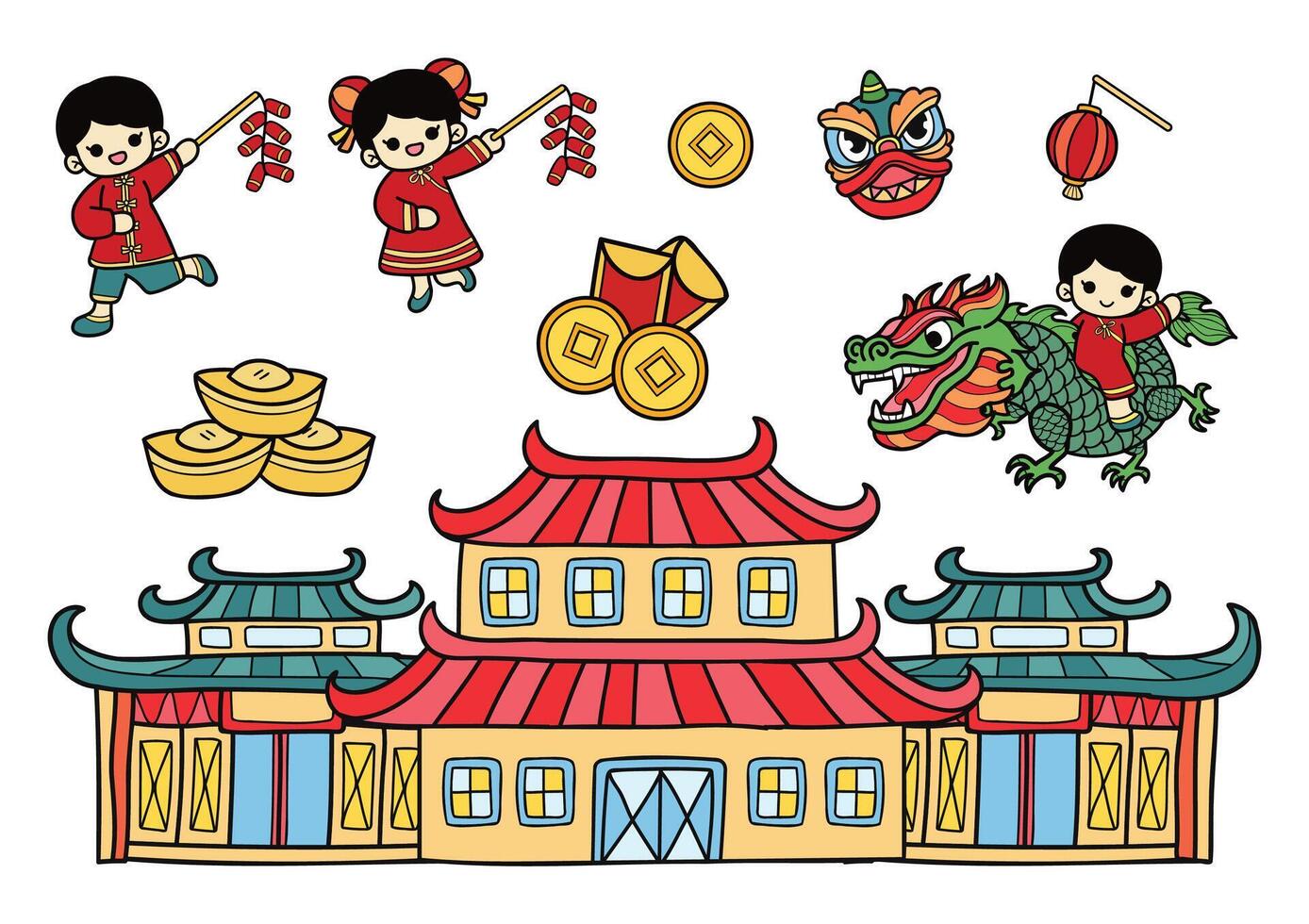 chinese new year elements set vector