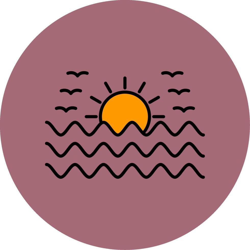 Sunset Line Filled multicolour Circle Icon vector