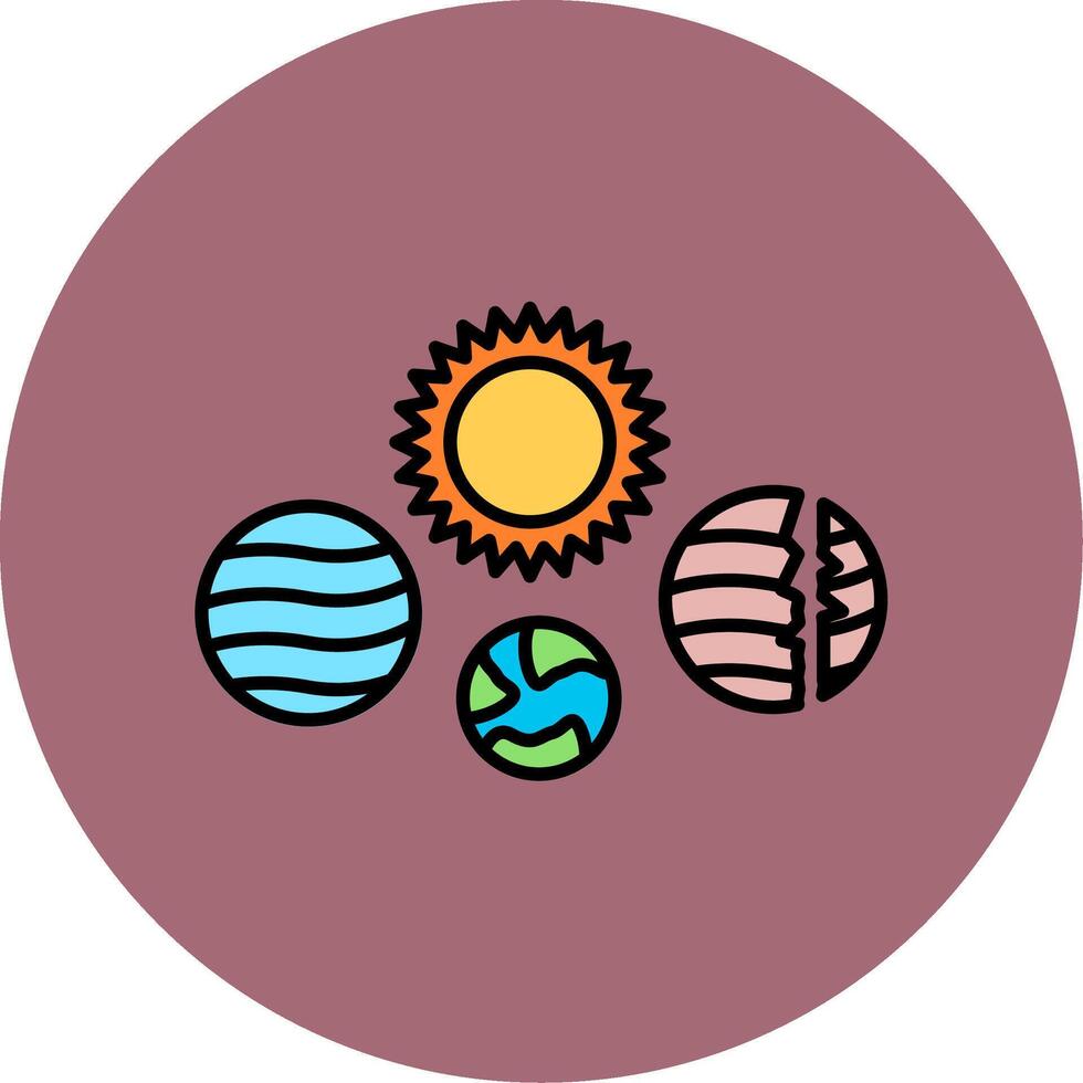 solar sistema línea lleno multicolor circulo icono vector