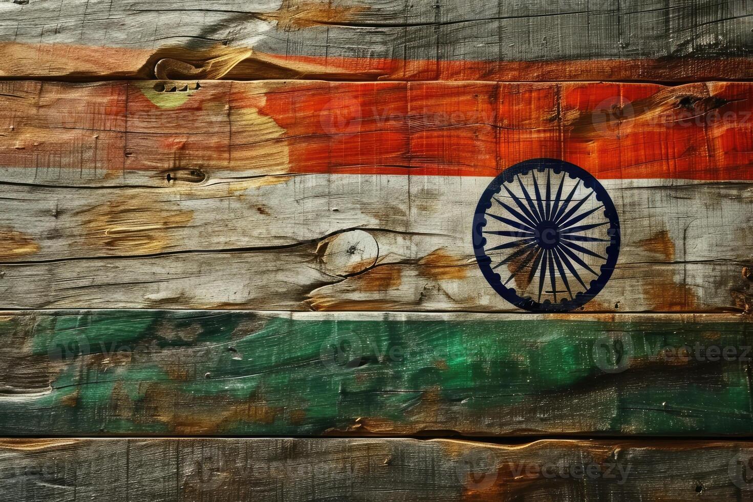 AI generated Indian flag on wood texture background photo