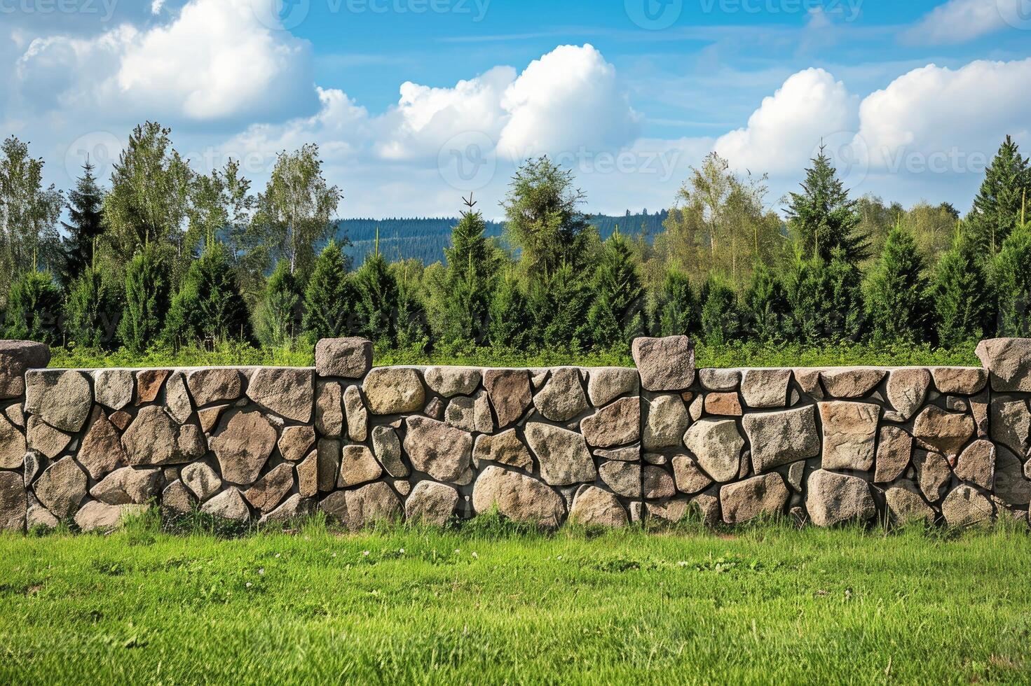 AI generated Fence stone panels. Artificial concrete panels imitating natural stone. photo