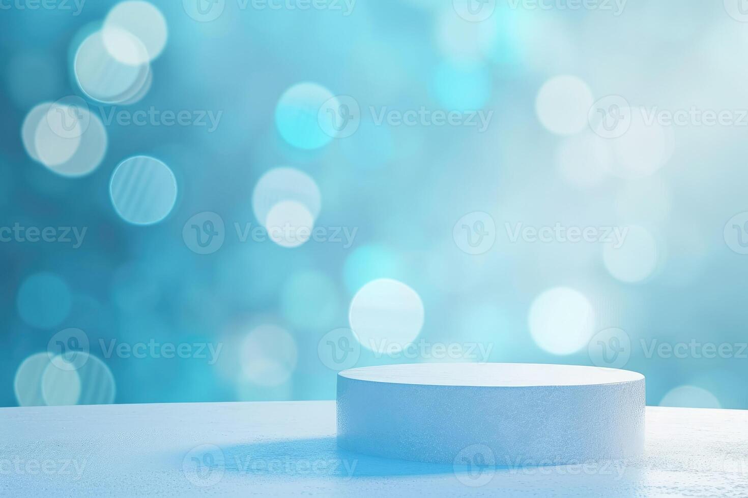 AI generated One blue podium. Light effect with bokeh, blue pastel background. photo