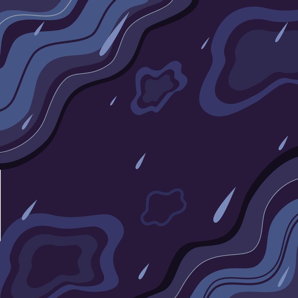 Abstract sad mood horizontal background with lines, shape, raindrop and wave in dark blue and violet. Feeling blue. Background for posting emotion on social media. vector