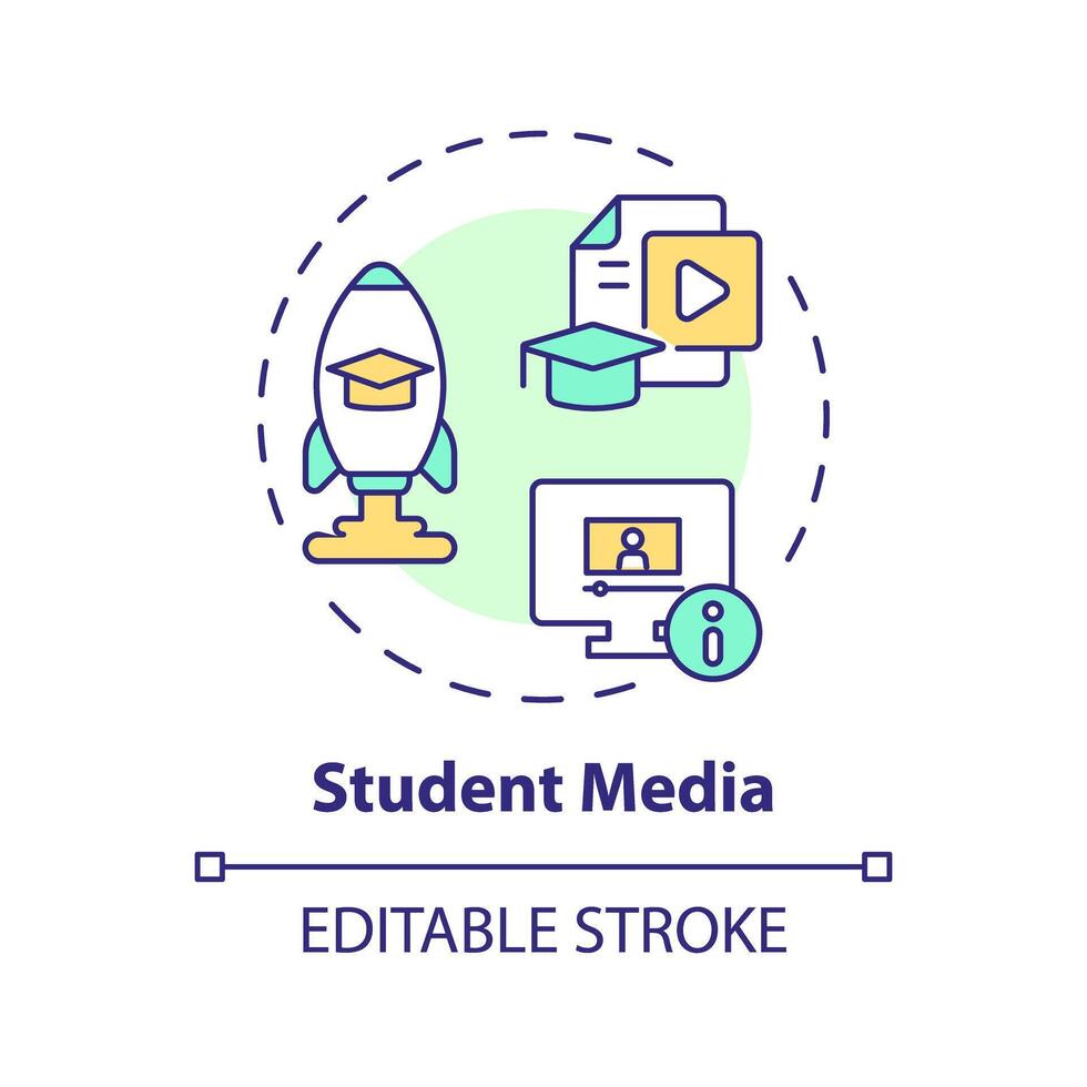 2D editable multicolor student media icon, simple isolated vector, thin line illustration representing extracurricular activities. vector