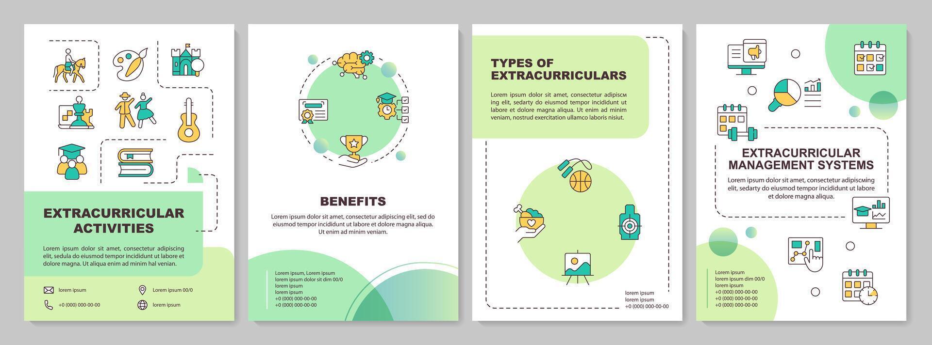 2D creative gradient extracurricular activities brochure template, leaflet design with thin linear icons, 4 vector layouts.