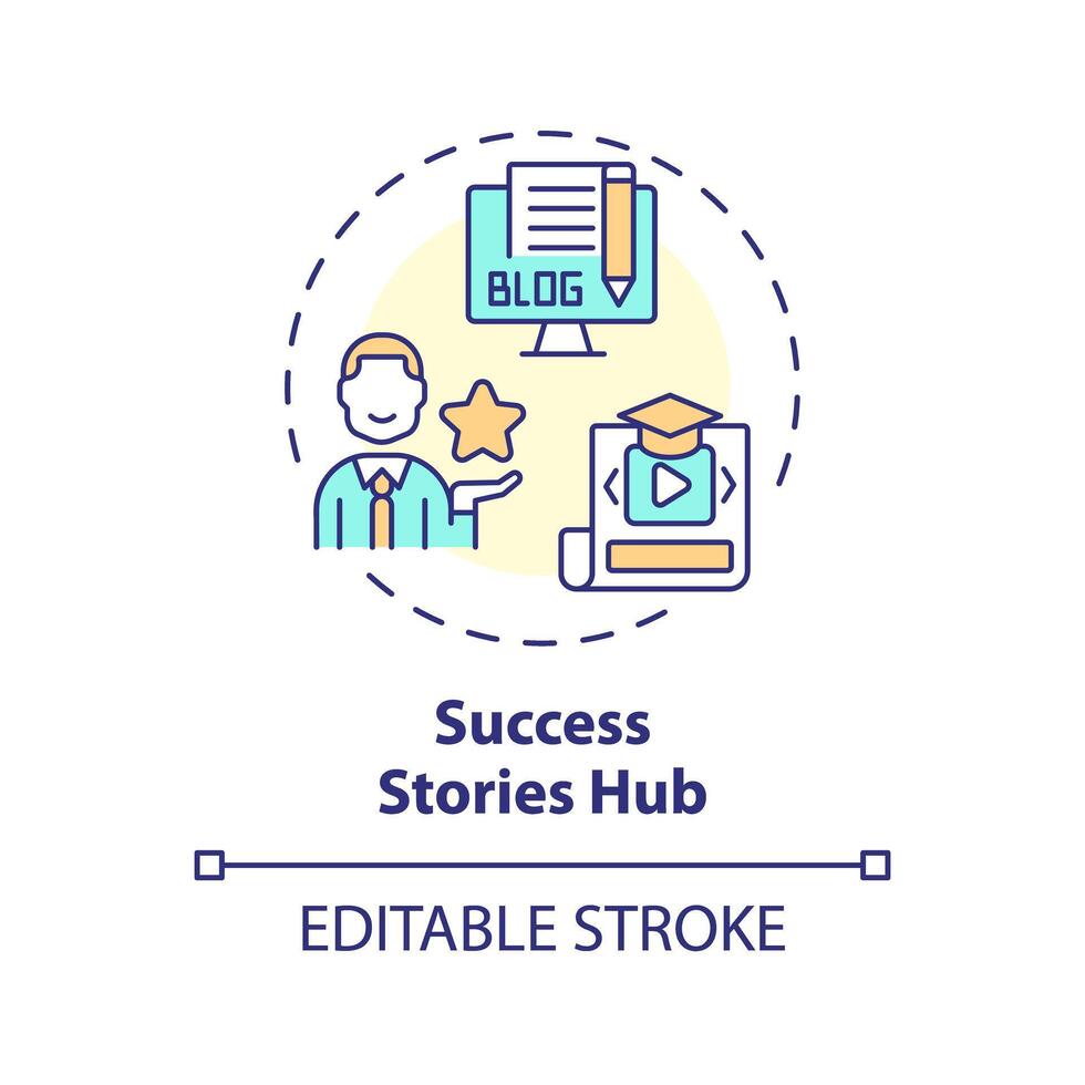2D editable multicolor success stories hub icon, simple isolated vector, thin line illustration representing extracurricular activities. vector