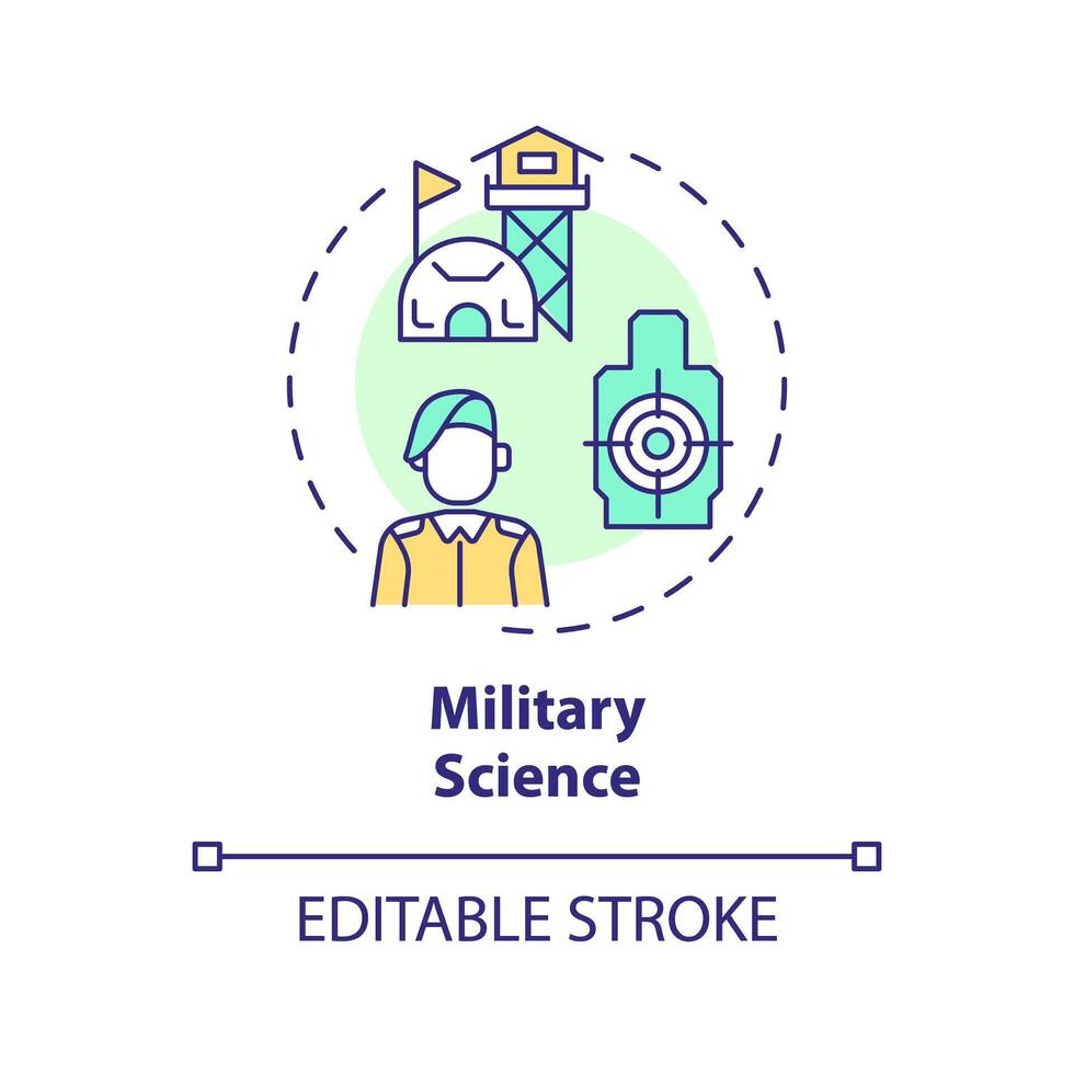 2D editable multicolor military science icon, simple isolated vector, thin line illustration representing extracurricular activities. vector