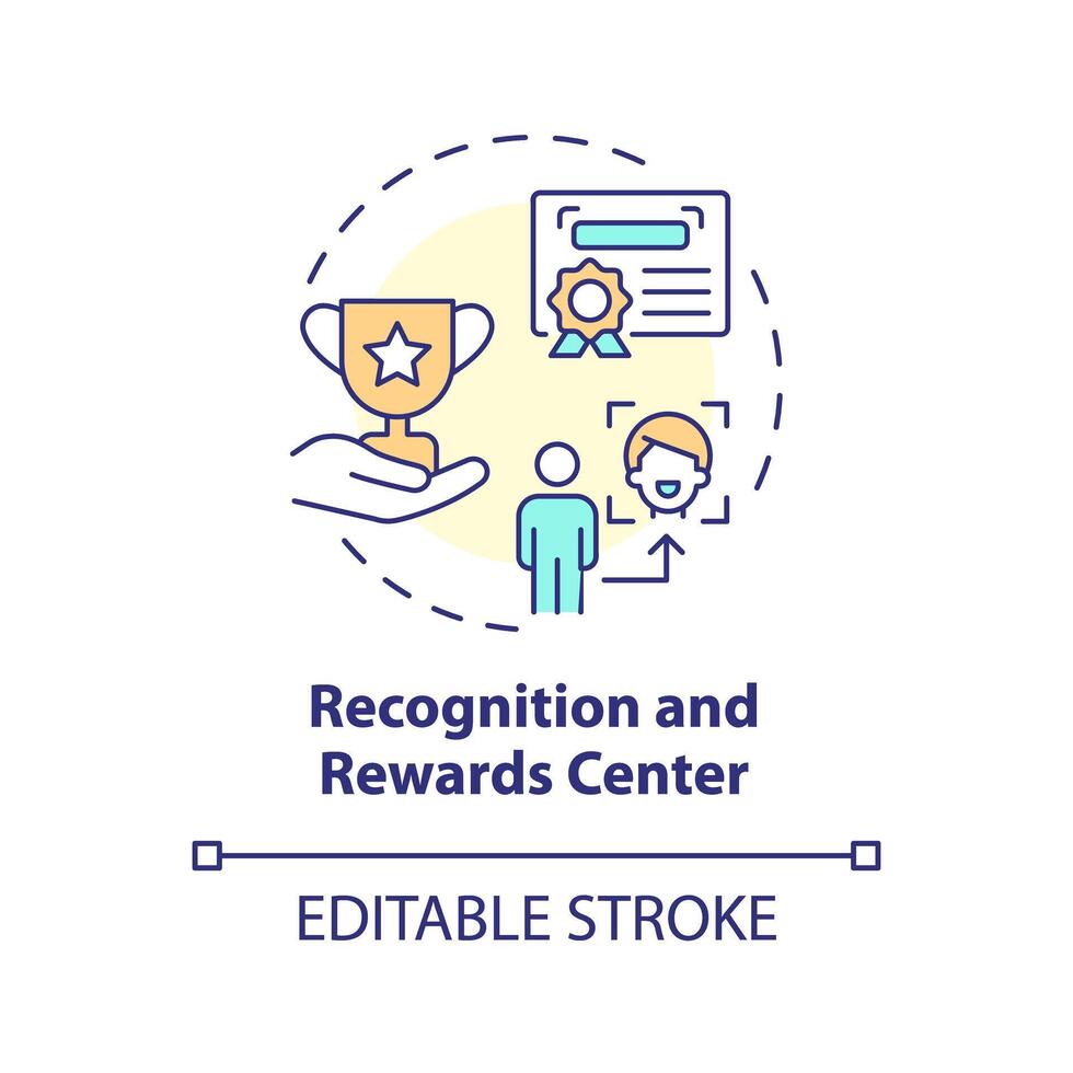 2D editable multicolor recognition and rewards center icon, simple isolated vector, thin line illustration representing extracurricular activities. vector