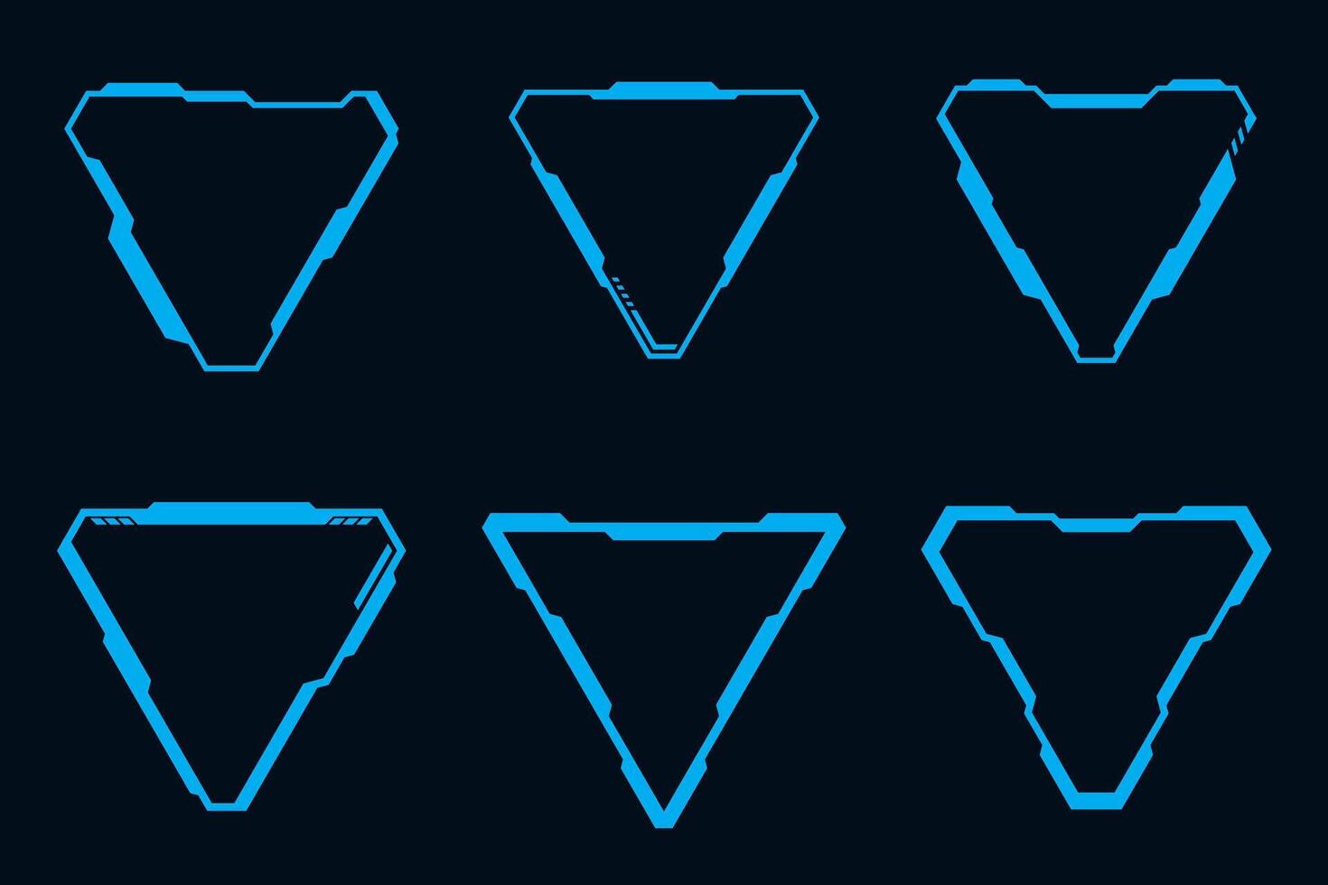 Vector technology futuristic set hi tech triangle shape frame element. HUD focus sci-fi square shape design.