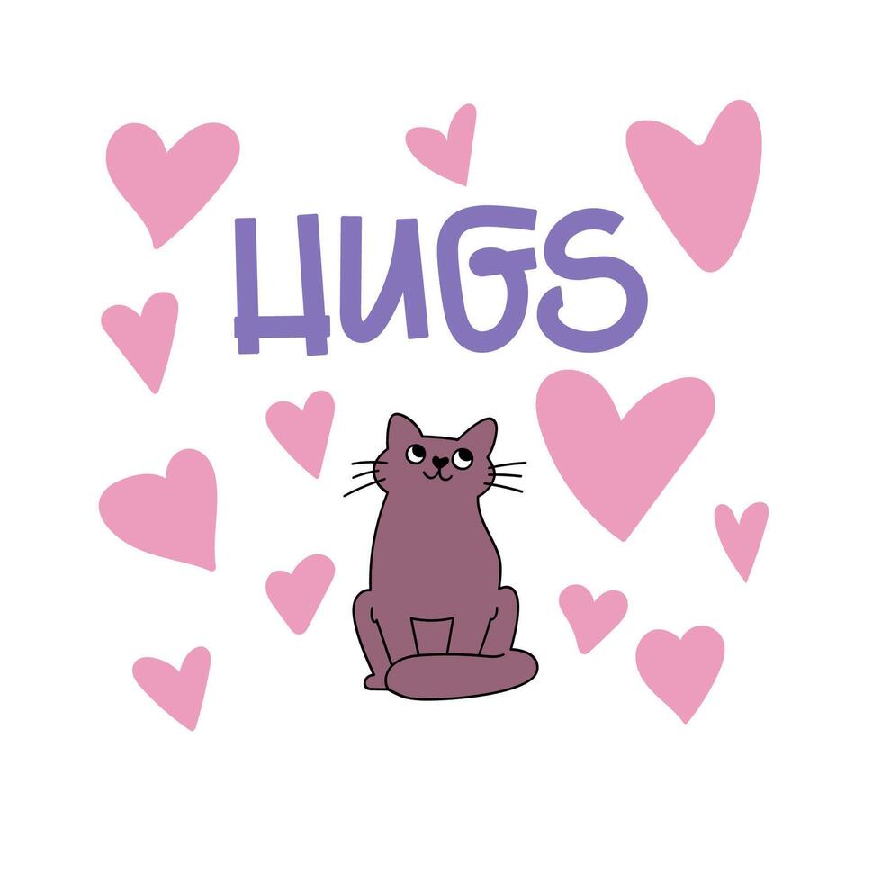 Cute and funny romantic cats for Valentine's day. Holiday inspiration. Cats with hears and romantic elements. vector