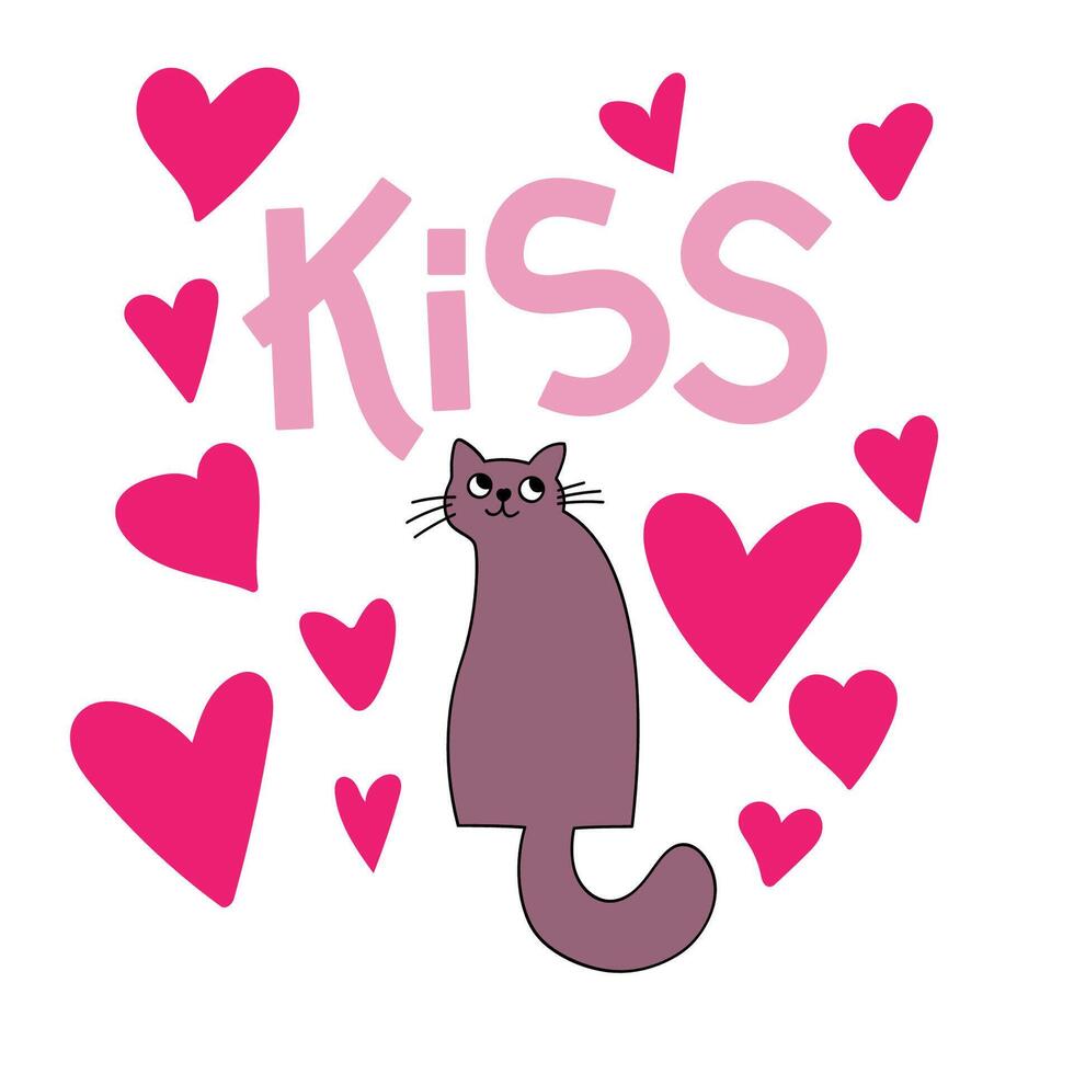 Cute and funny romantic cats for Valentine's day. Holiday inspiration. Cats with hears and romantic elements. vector