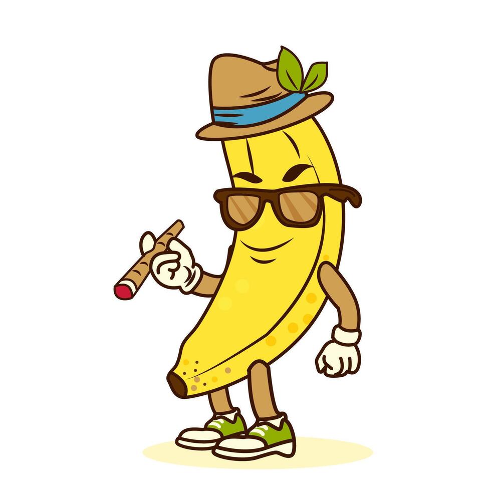 Cartoon banana retro groovy character. Vector illustration on white background. Trendy 70s cartoon style.