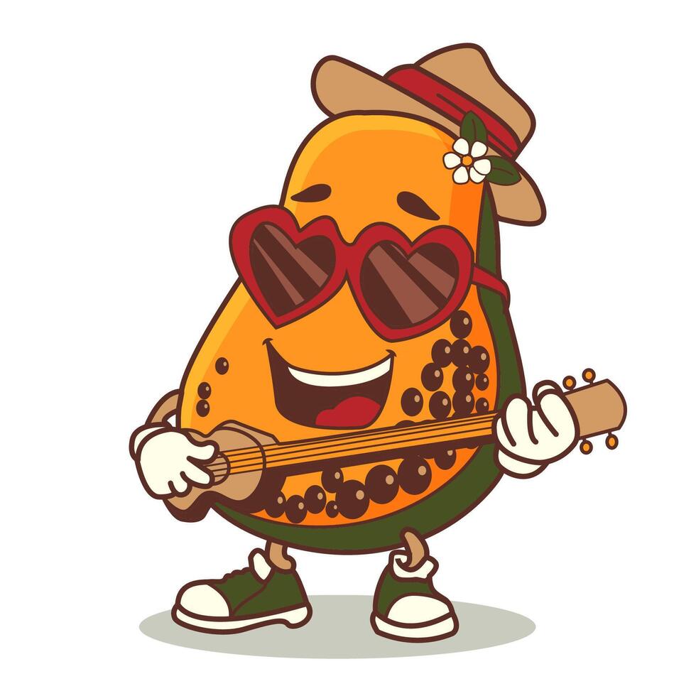 Cartoon papaya retro groovy character. Vector illustration on white background. Trendy 70s cartoon style.