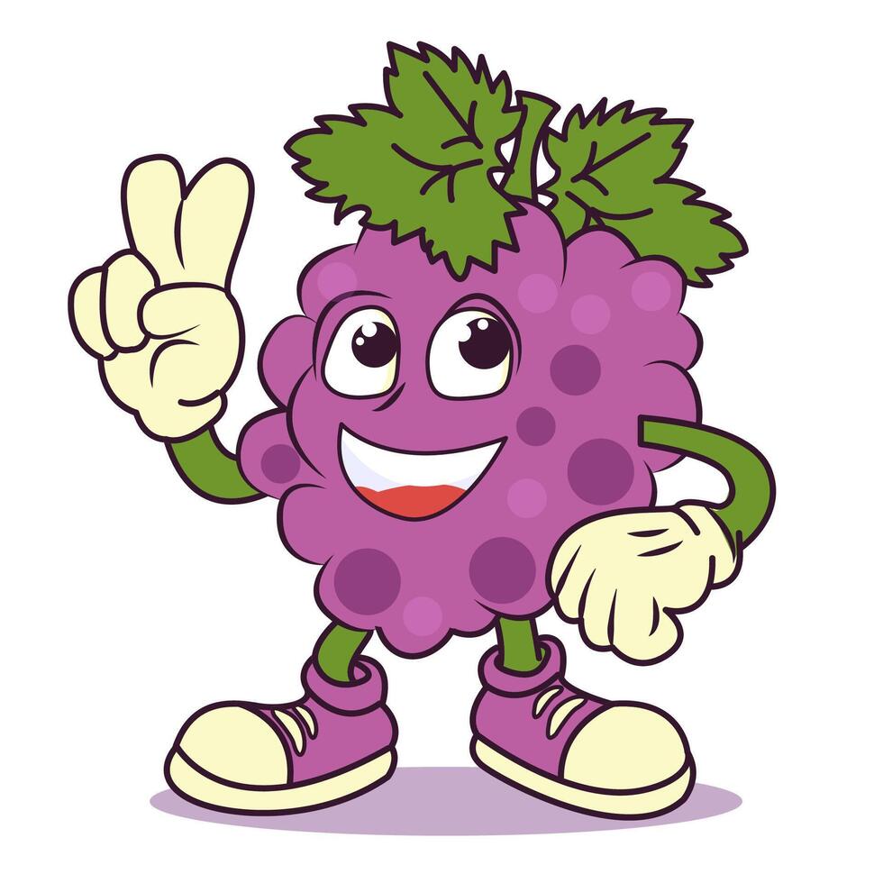 Cartoon grapes retro groovy character. Vector illustration on white background. Trendy 70s cartoon style.