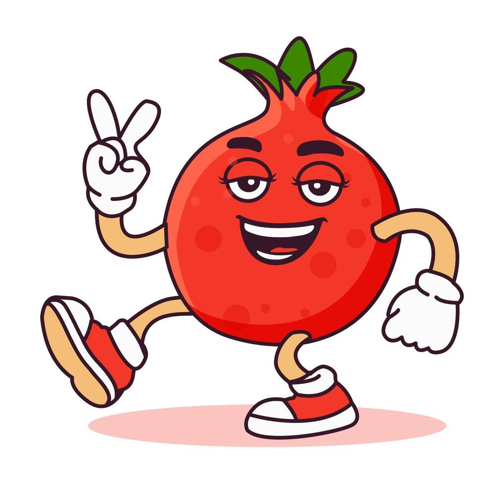Cartoon pomegranate retro groovy character. Vector illustration on white background. Trendy 70s cartoon style.