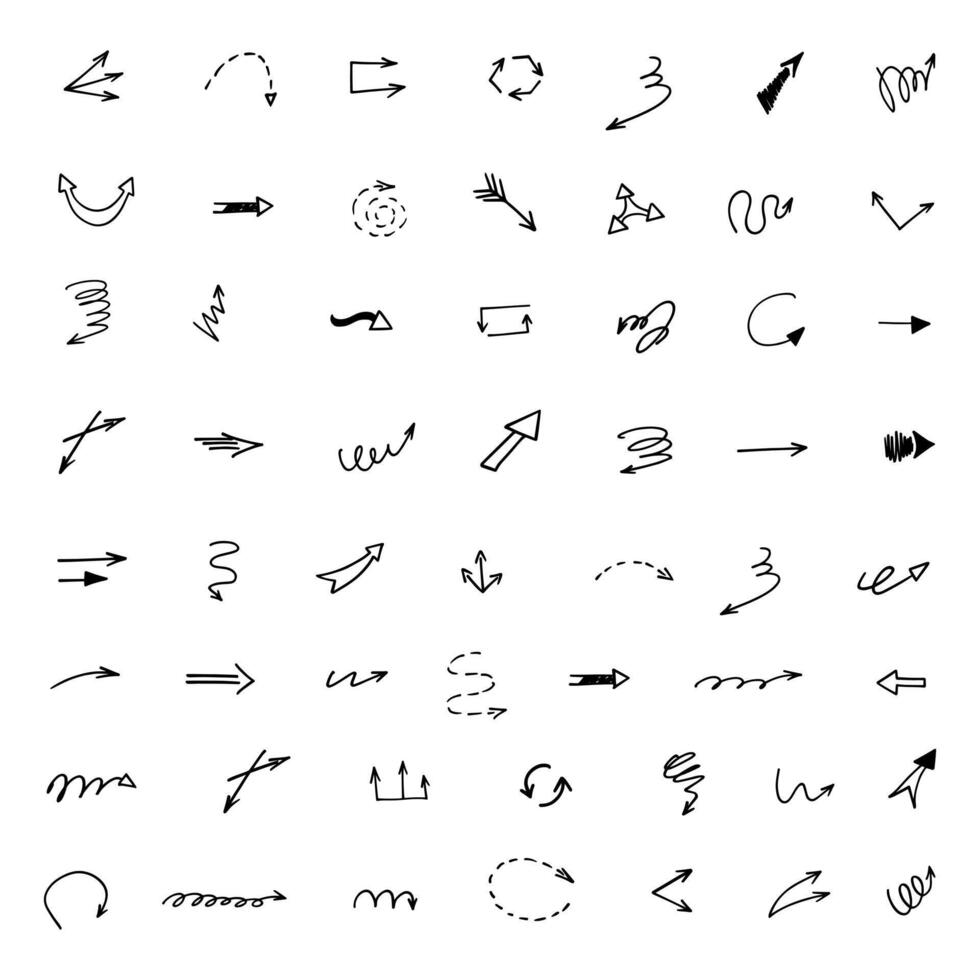 Vector set of hand drawn arrows, elements for presentation