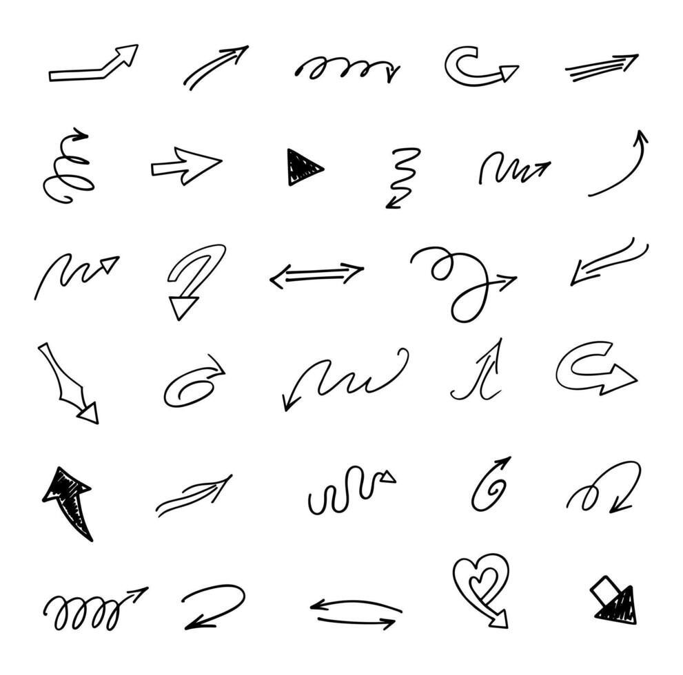 Vector set of hand drawn arrows, elements for presentation