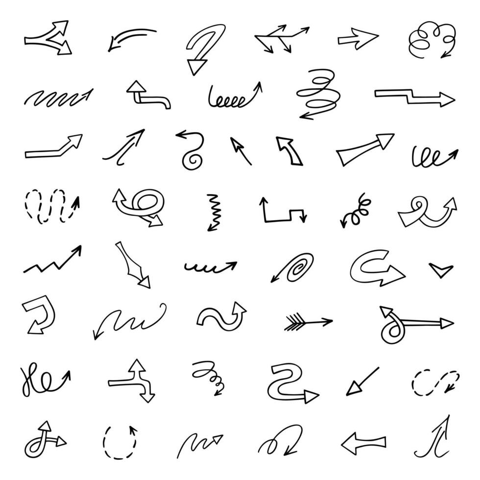 Vector set of hand drawn arrows, elements for presentation