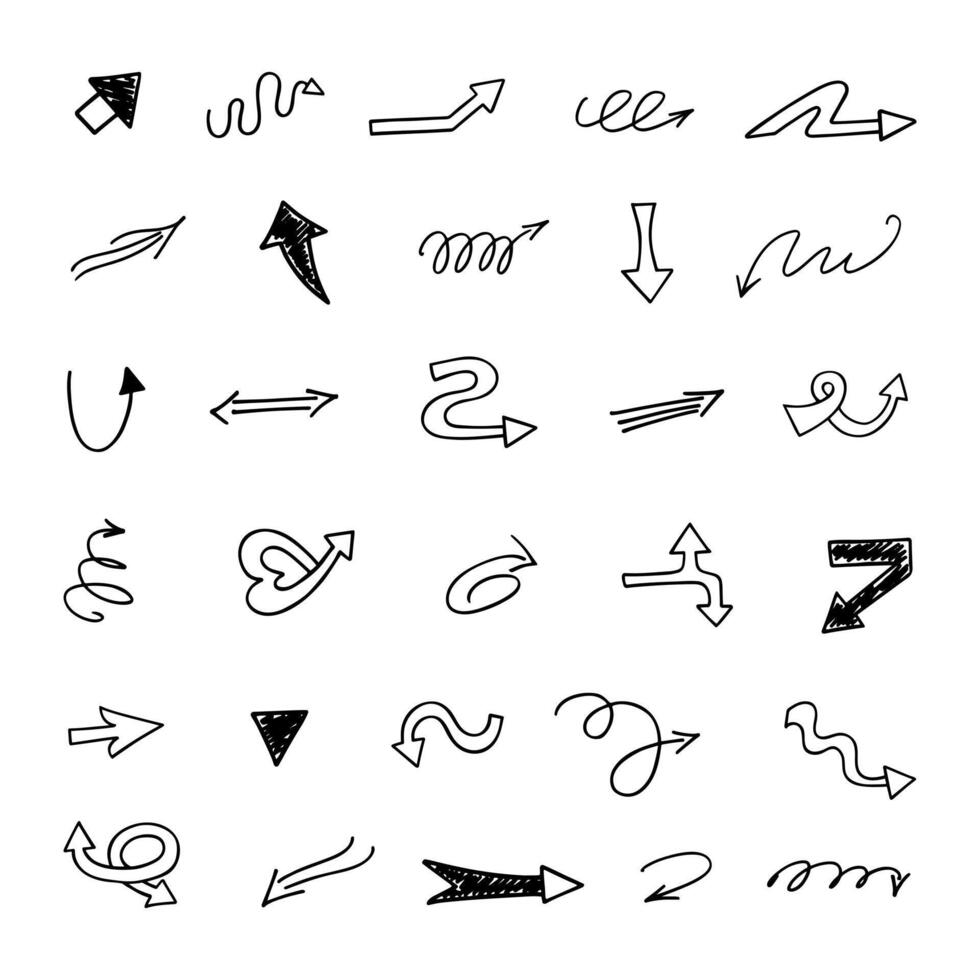 Vector set of hand drawn arrows, elements for presentation