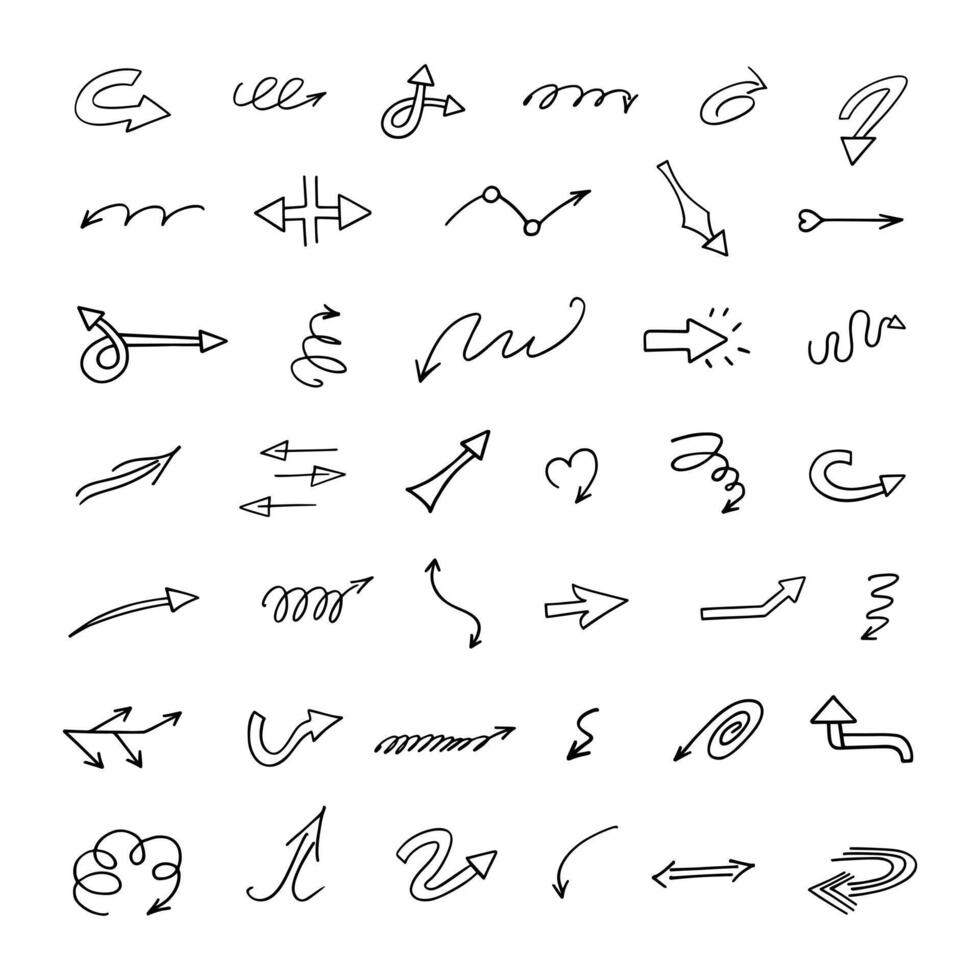 Vector set of hand drawn arrows, elements for presentation