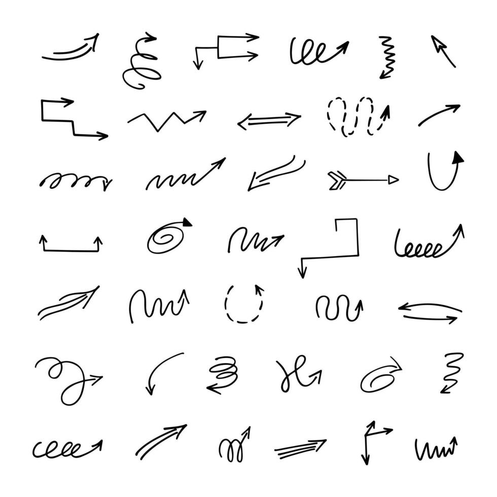 Vector set of hand drawn arrows, elements for presentation