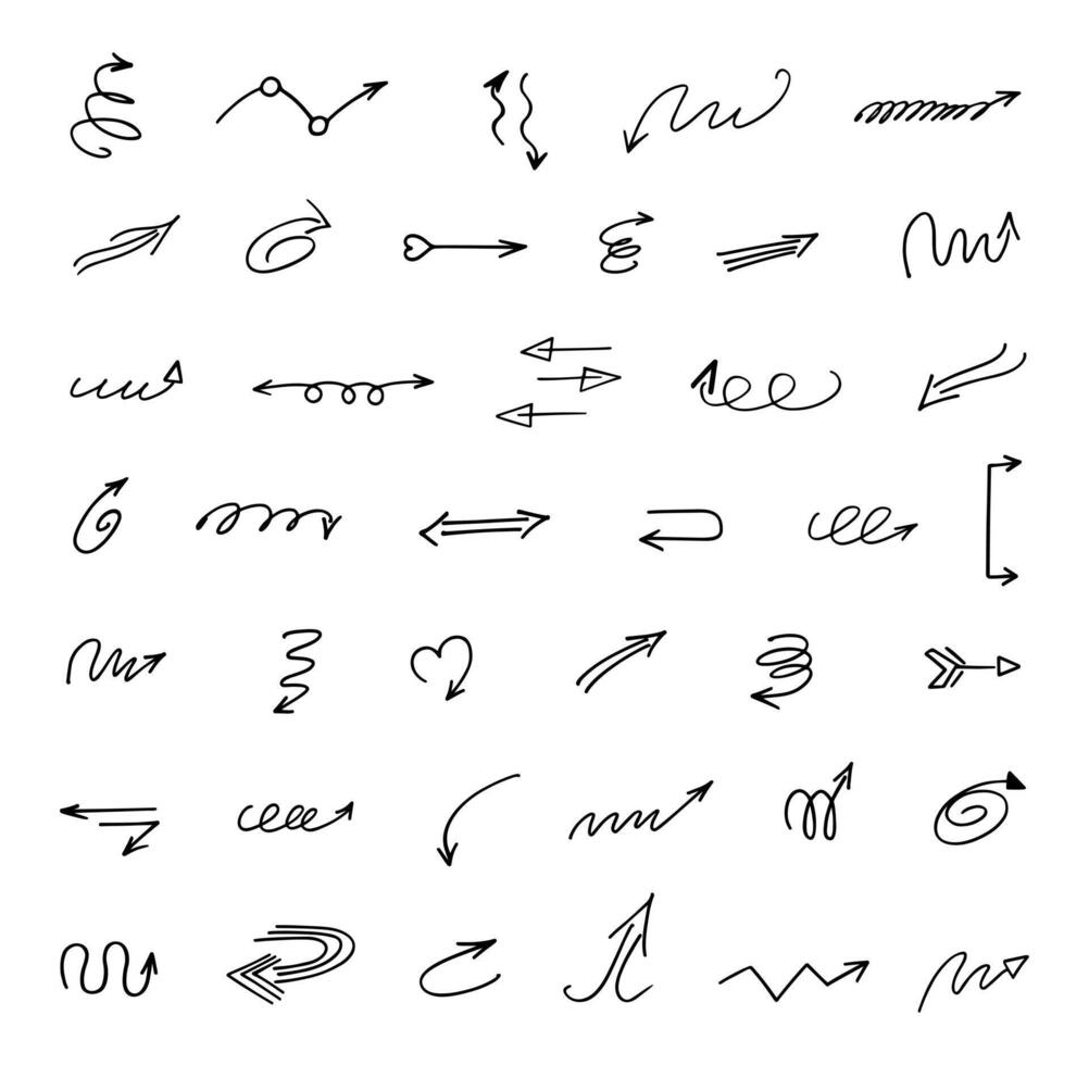 Vector set of hand drawn arrows, elements for presentation