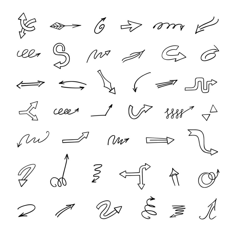 Vector set of hand drawn arrows, elements for presentation