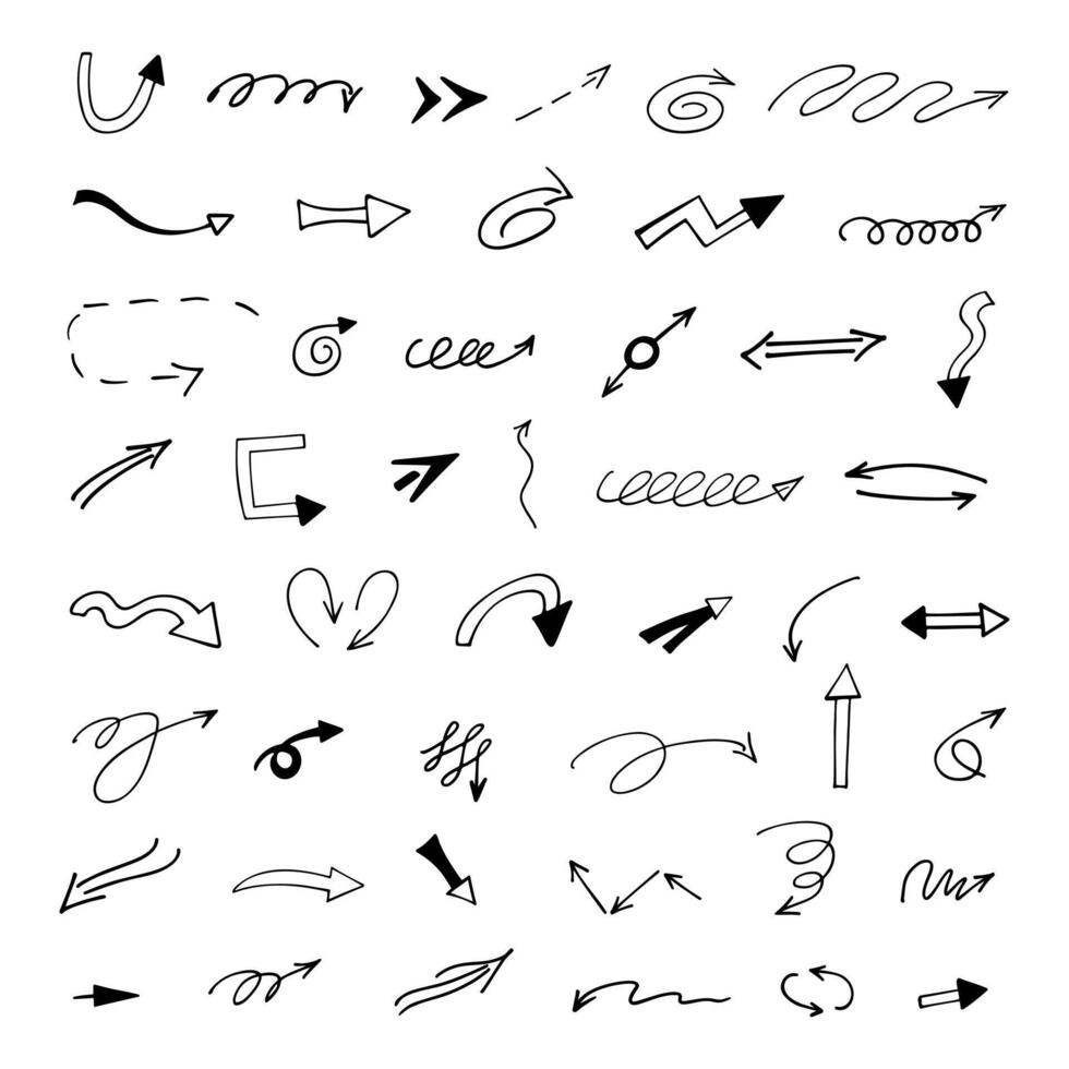 Vector set of hand drawn arrows, elements for presentation