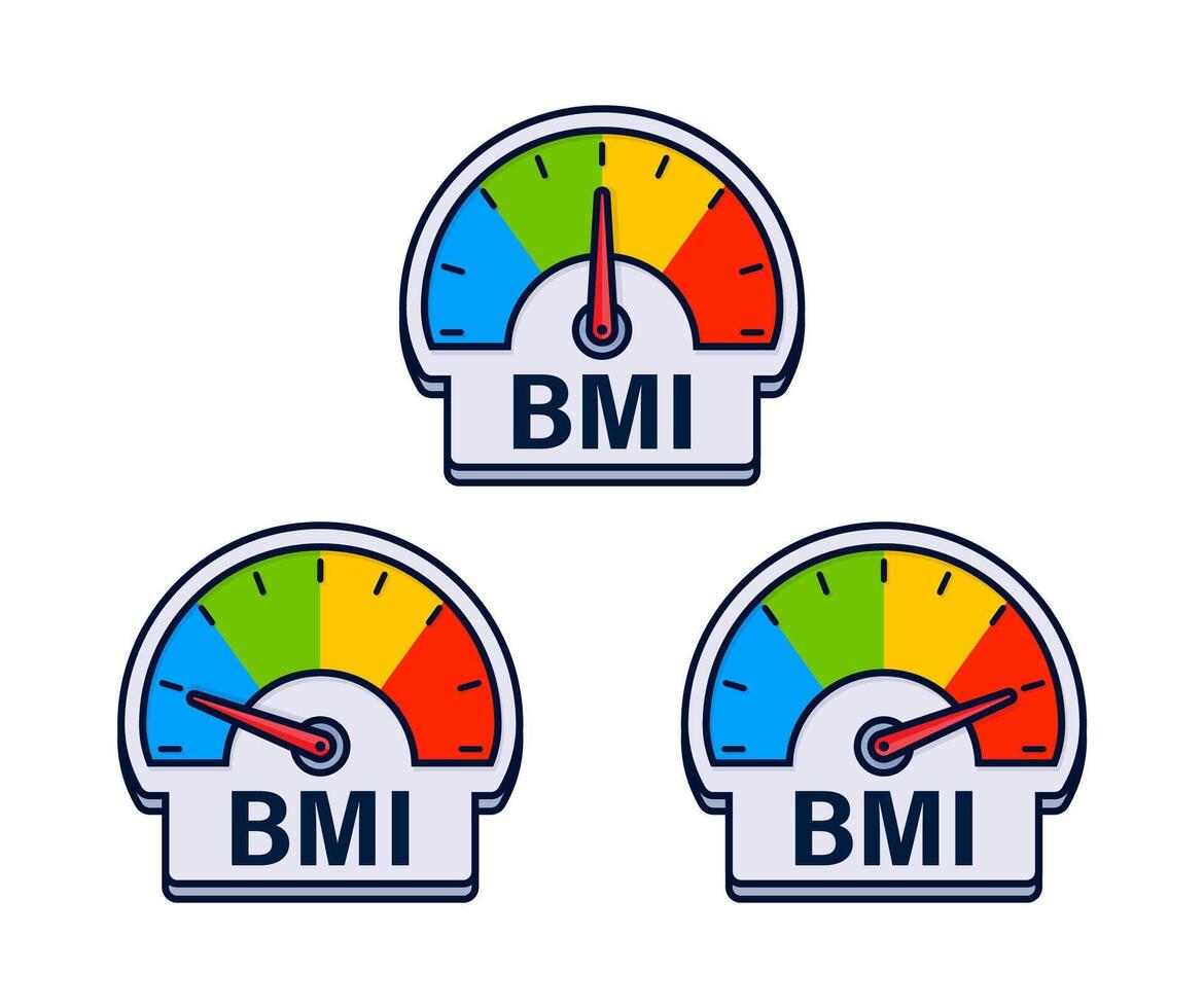 Body Mass Index BMI Tracking Gauges Vector Illustration with Multi Colored Weight Classification Zones