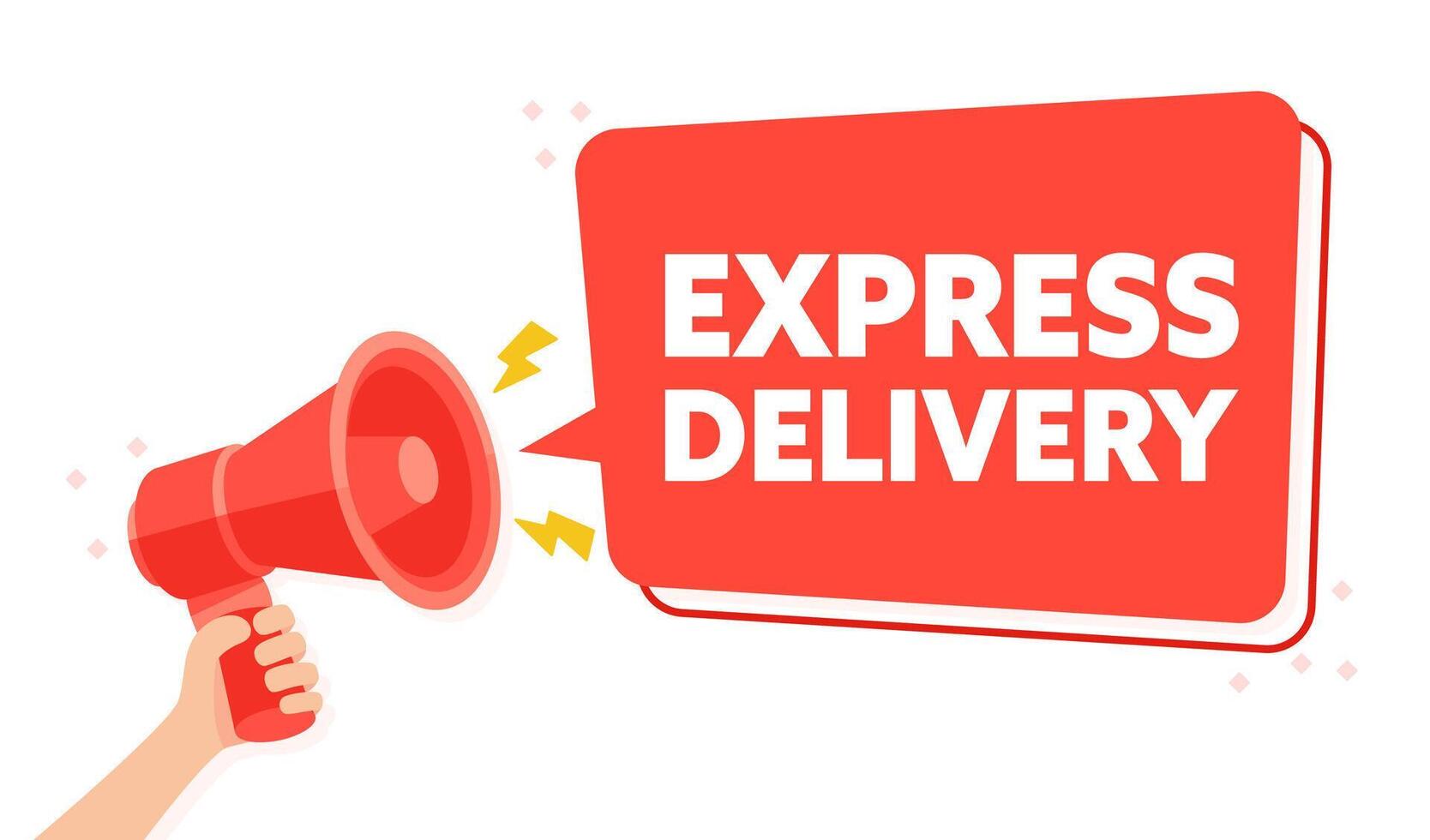 Fast Shipping Concept with a Hand Holding a Megaphone Announcing Express Delivery vector