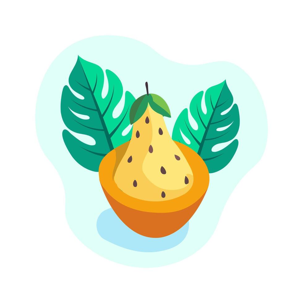 exótico Fruta y tropical hojas. vector ilustración en plano estilo