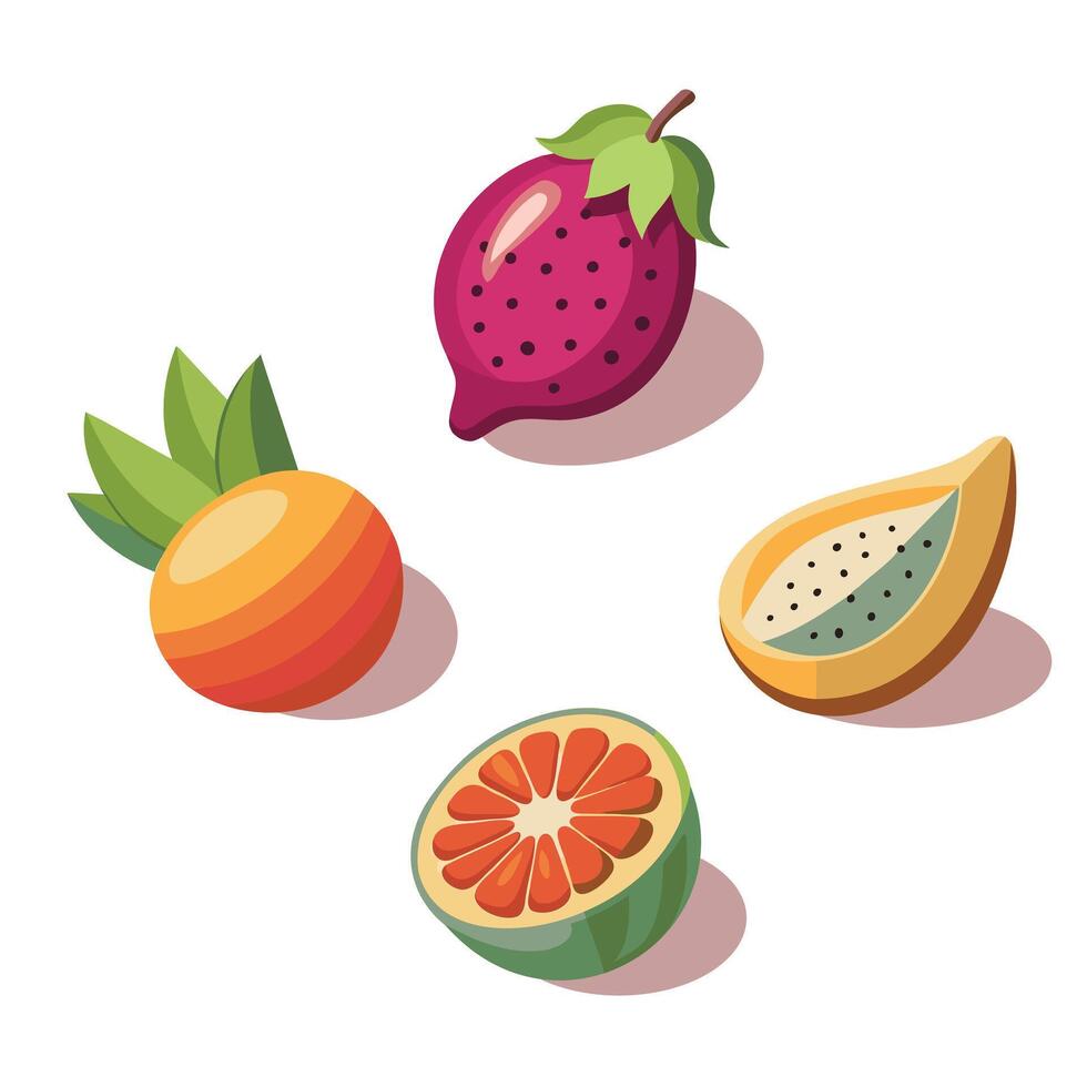 Fruit icon set. Isometric set of fruits vector icons for web design