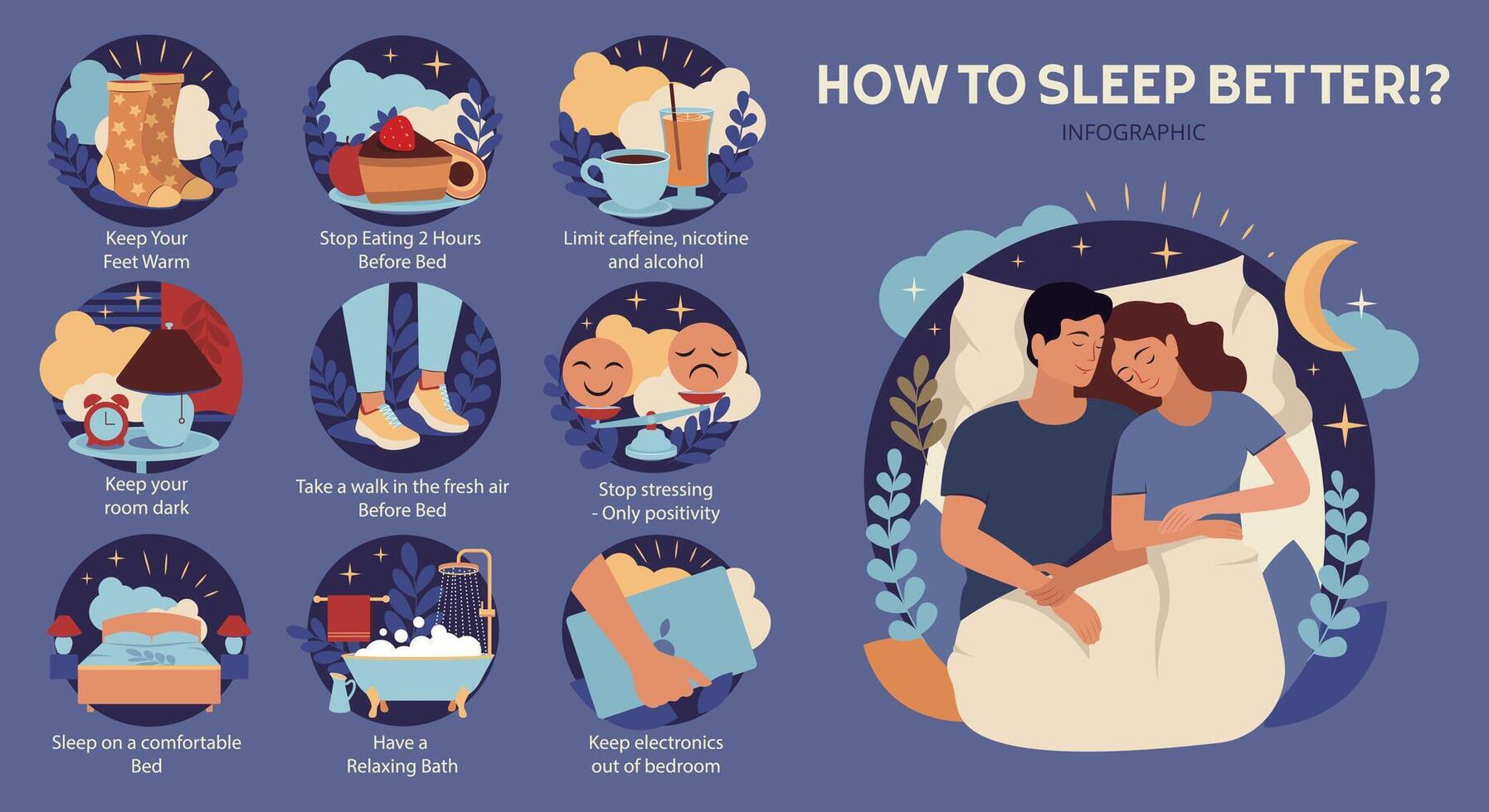Healthy sleep time infographic. The medical advice poster incluide tips good night dream vector