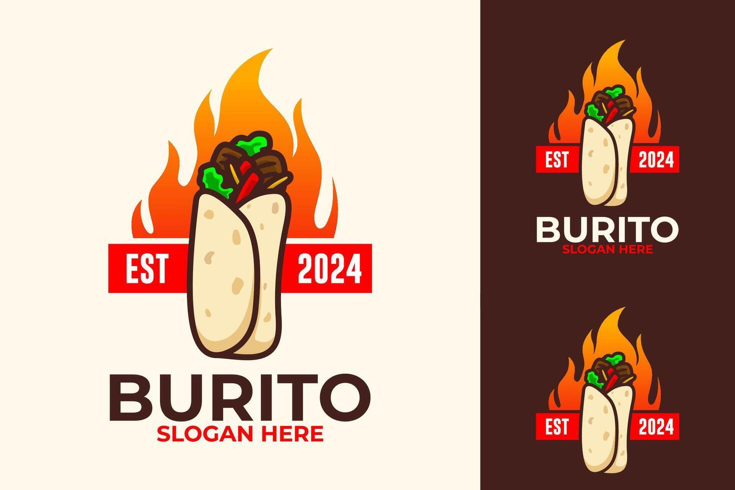 fuego A la parrilla burrito comida brocheta vector logo diseño