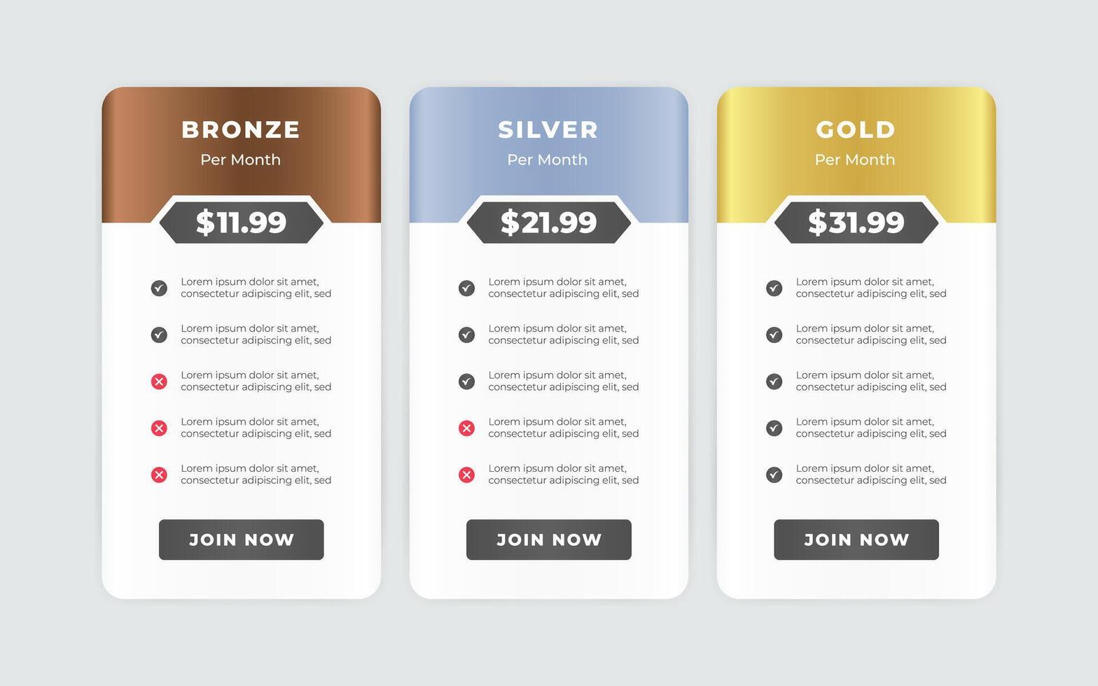 Vector modern pricing table design template