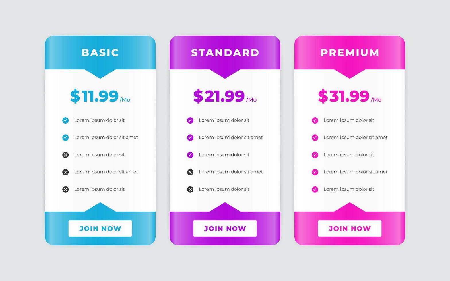 Vector modern pricing table design template